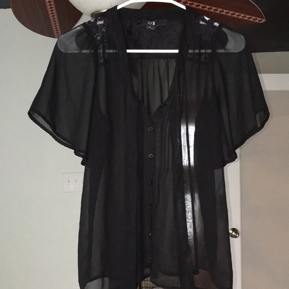 deep v neck button up sheer blouse